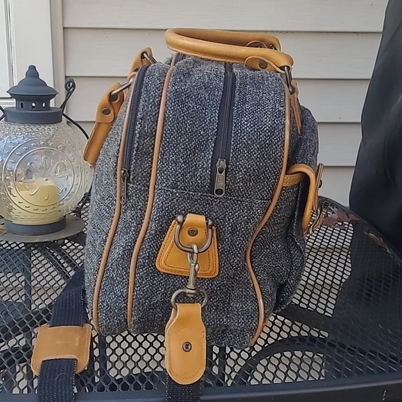 Cambridge Vintage Gray Tweed and Leather Carry-On Satchel Weekender Bag - Picture 4 of 11